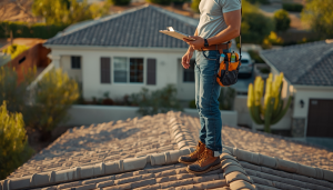 inspector standing on a tile roof in phoenix