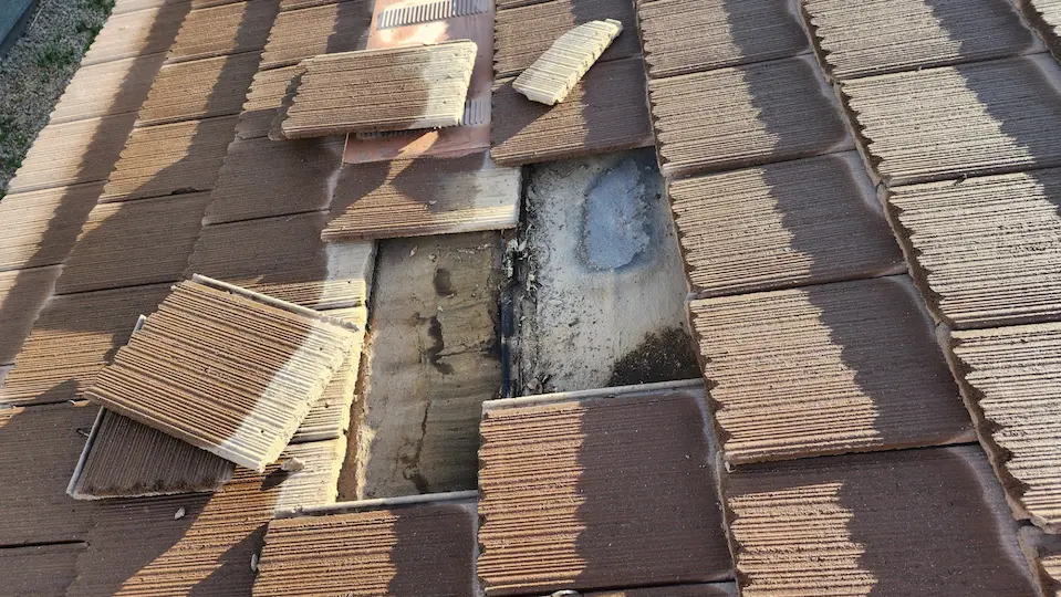 Deteriorated tile roof underlayment causing roof leak in Phoenix